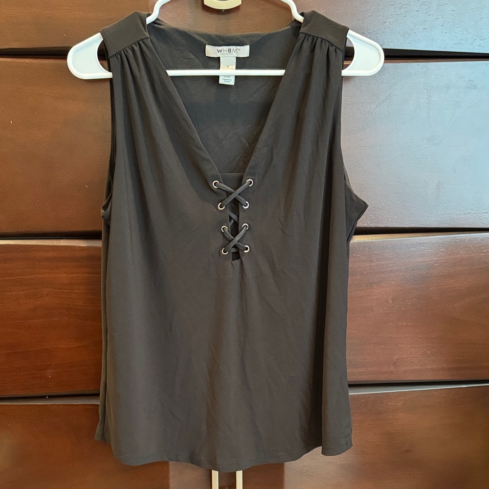White House Black Market Charcoal Lace-Up Tank Top